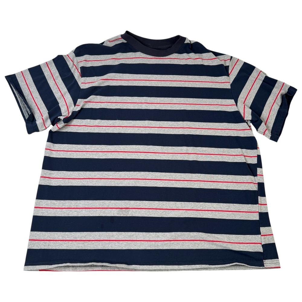 MONE Seoul Mens Striped T-Shirt Navy Blue Gray Red Short Sleeve Crew Neck XXLL